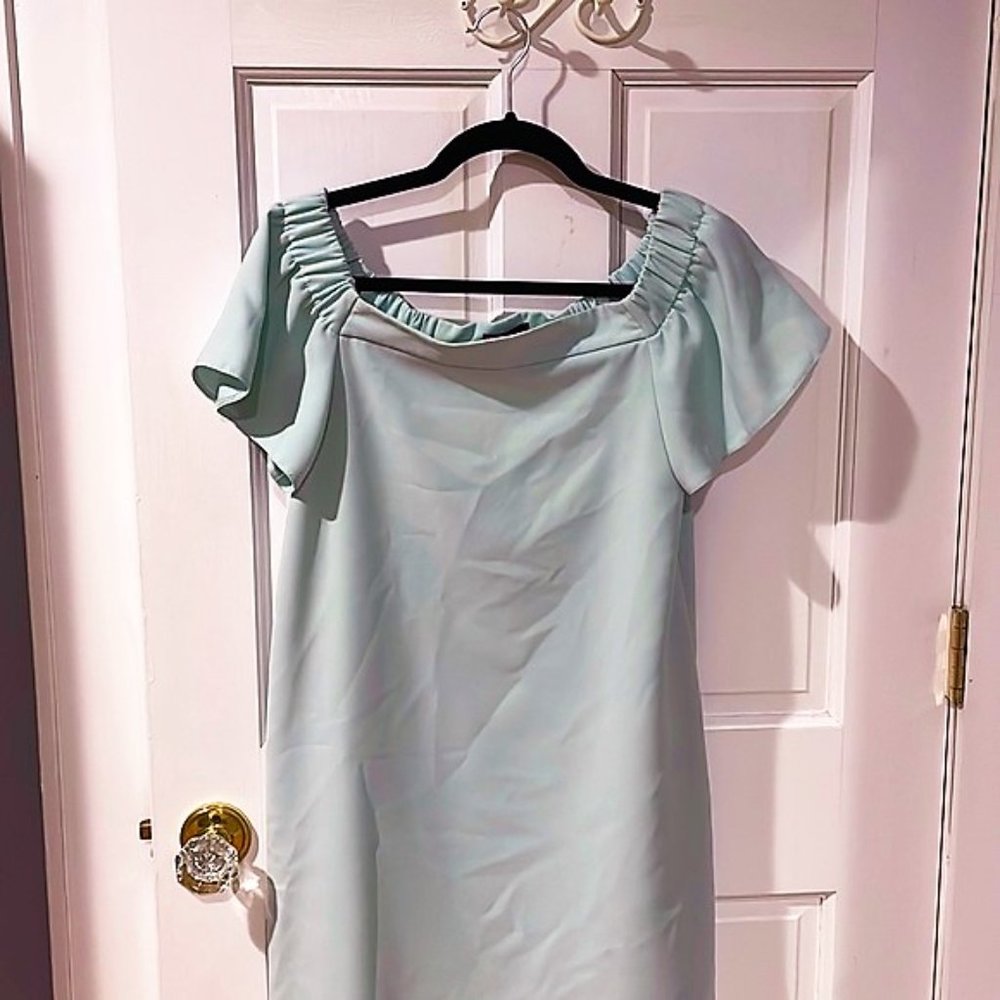 TopShop Baby Light Blue Off Shoulder Lined Dress size 6. Fits sizes S, M, PM - Picture 9 of 11
